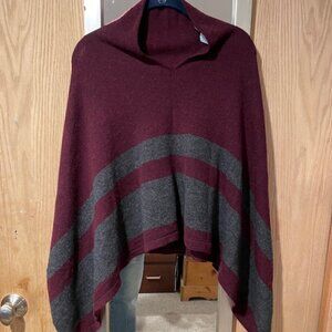 Celeste Burgundy and Gray Sweater Poncho Wool/Cashmere EUC